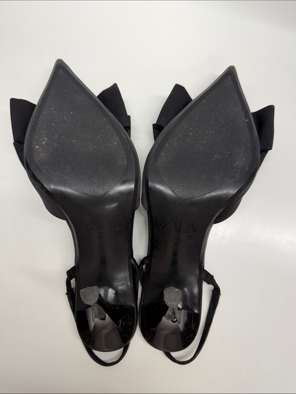 Zara Bow Heels Pointed Toe High Heel Shoes Slingback Stretch Satin Black Size 10 - Picture 8 of 10